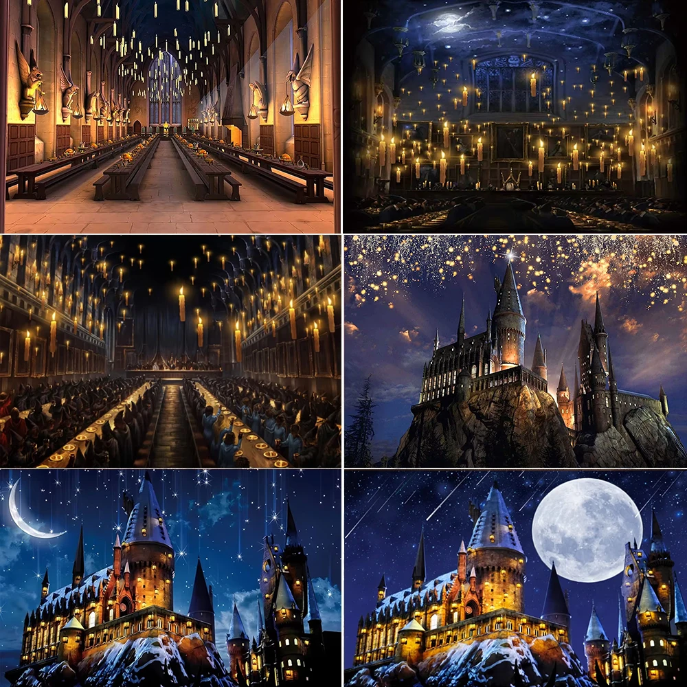 

Children Kids Birthday Baby Shower Decor Backdrops Magic Castle School New Dinning Hall Night Sky Moon Photogaphy Background
