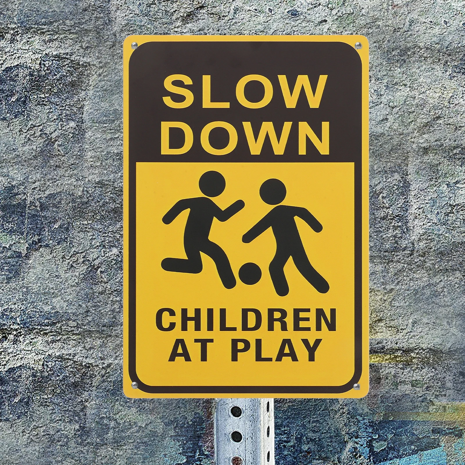 

2pcs Slow Down Children At Play Signs Metal Kids Playing Safety Caution Signs For Street Neighborhood Lawn Yard Garden