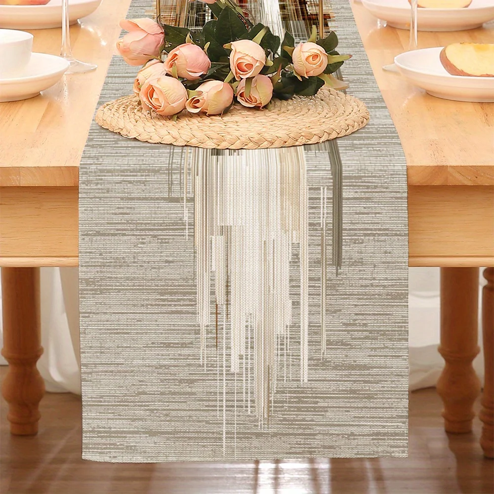 VIKAMA  Modern Abstract Striped Table Runner, Minimalist Neutral Tones Table Decor for Home, Festival Gifts & Stylish Presents