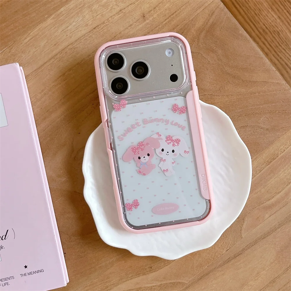 

Korean Polka Dot Sweet Rabbit Cute Phone Case for iPhone 17 Pro 16 15 14 13 16 Pro Max Cover with Bracket Cases Clear Fundas