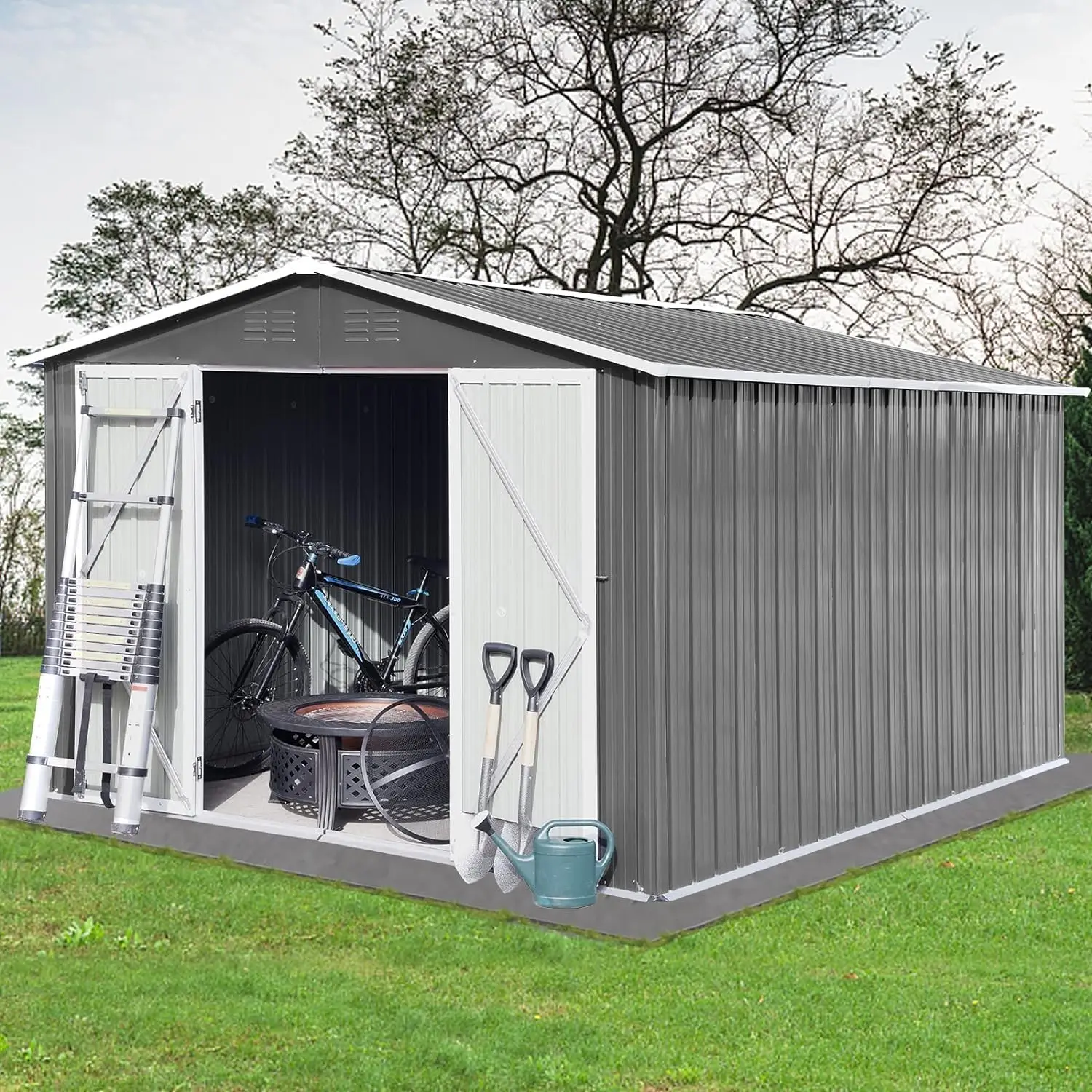 

10FT x 8FT Outdoor Sheds , Metal Anti-Corrosion Utility Tool House with Lockable Door & Shutter Vents, Waterproof Storage Shed