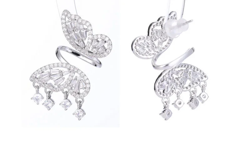 New light luxury full zirconium butterfly tassel earrings women's silver needle niche high-end earrings jewelry accessories