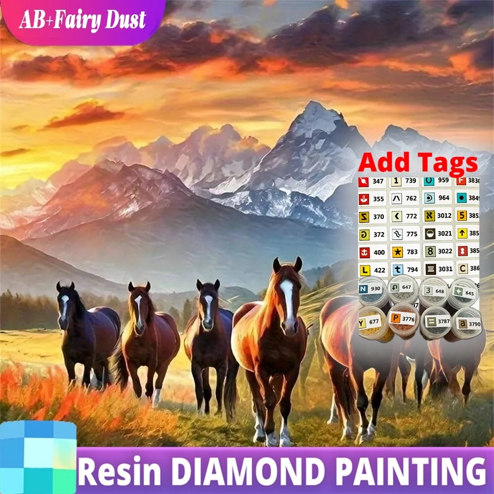 

Смола AB сказочная пыль DIY алмазная живопись лошадь животное узор для взрослых начинающих Алмазная мозаика горная вышивка закат Хол