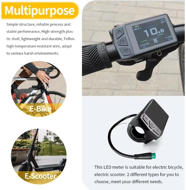

Electric Bike KT-TF01U LCD Meter 24V 36V 48V Connection Waterproof Plug Ebike Intelligent Display With USB TF01U LCD Display