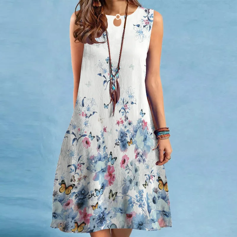 2023 European and American Summer-Border Long Large Hem Loose Sleeveless Printed Dress