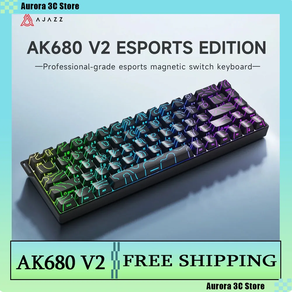 

AJAZZ AK680 V2 Клавиатура с магнитным переключателем Проводная 8K Скорость заката 128K Скорость сканирования Клавиатура для киберспорта Пластина позиционирования из алюминиевого сплава
