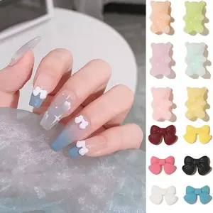 Mixed Resin Manicure Ornaments Bow Bear Nail Art Accessories Bear Bow Nail Studs Matte Nail Jewelry DIY Nail Art Decorations