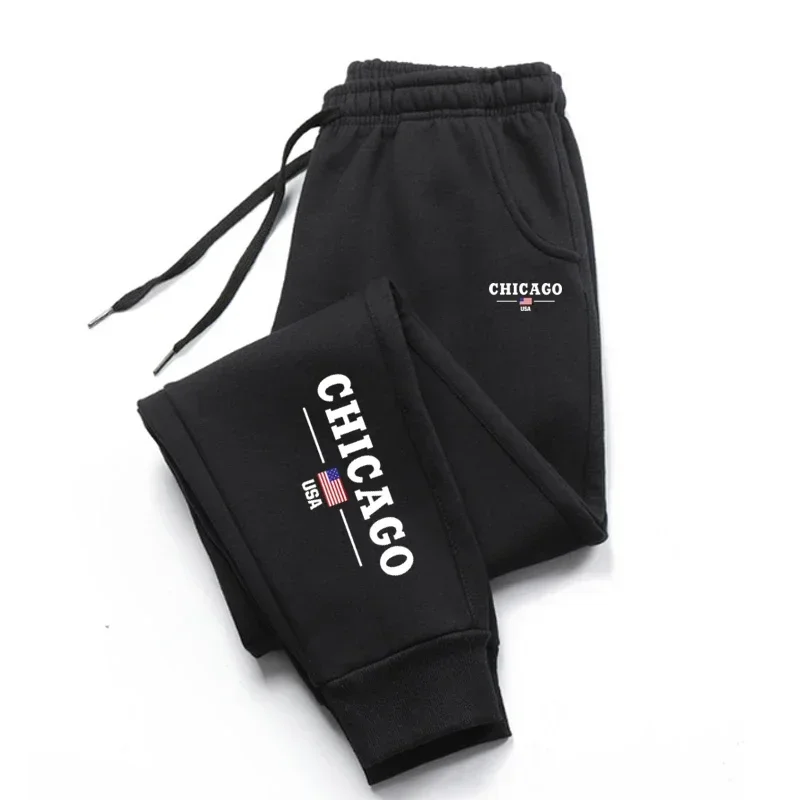 

Chicago printed sports pants loose pants gym casual couple pants
