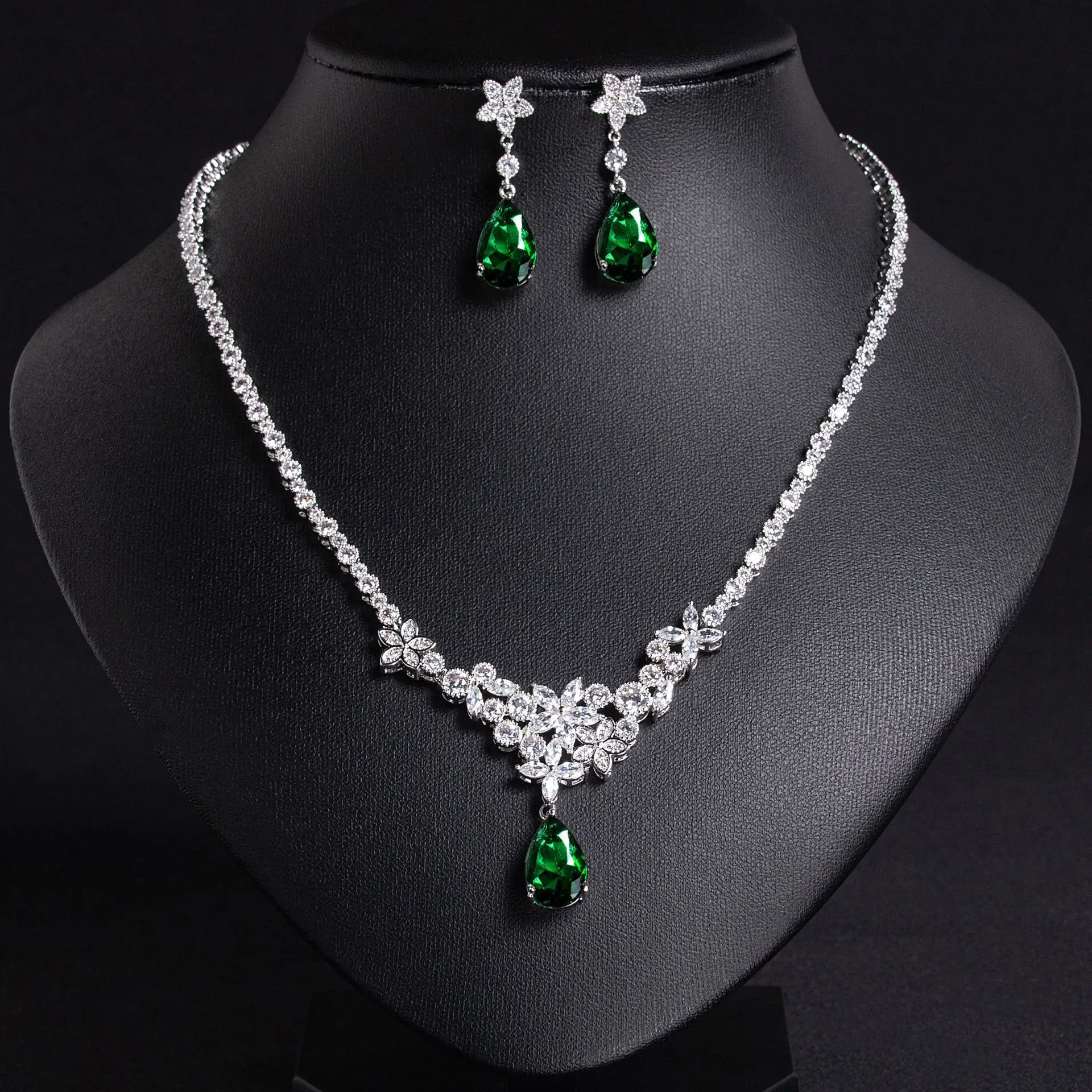 

Cubic Zirconia Bridal Jewelry Set For Women Luxury Waterdop Necklace Earring Set For Wedding Bride Prom Party Jewellery Gifts