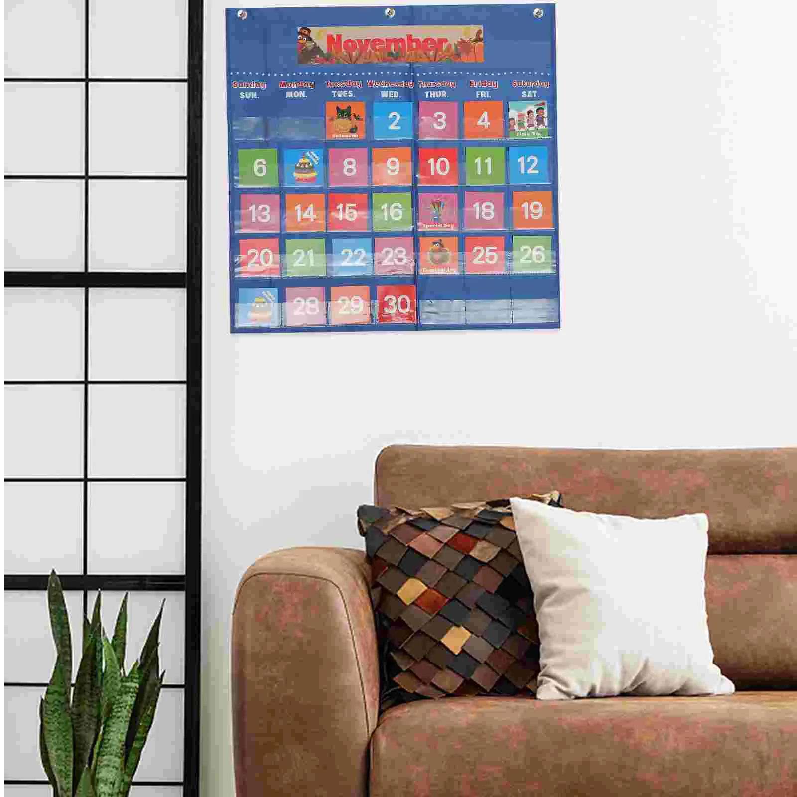 Calendario de aula, diseño de bolsillo para colgar en la pared, Escuela de nailon, edición en inglés, Adorable