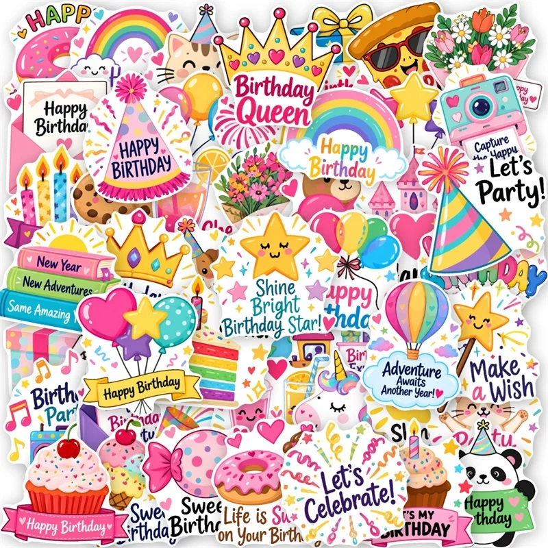 10/30/50PCS Happy Birthday Party Sticker Aesthetic Colored DIY Hand Accounting Decoration Scrapbooking Stationery Supplies