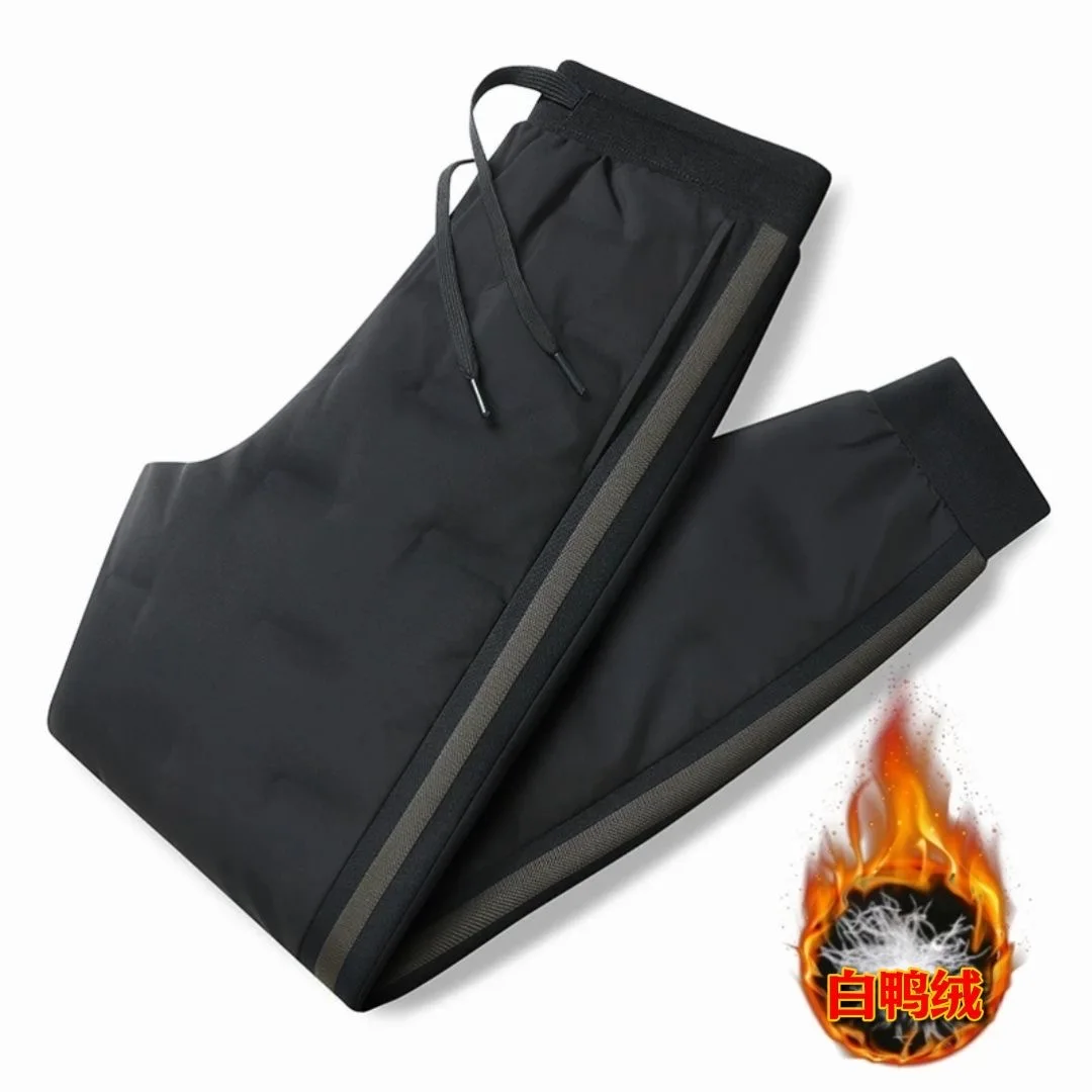 

Новые осенние и зимние модные трендовые утолщенные теплые непромокаемые пуховые брюки для мужчин, повседневные свободные спортивные брюки больших размеров M-5XL