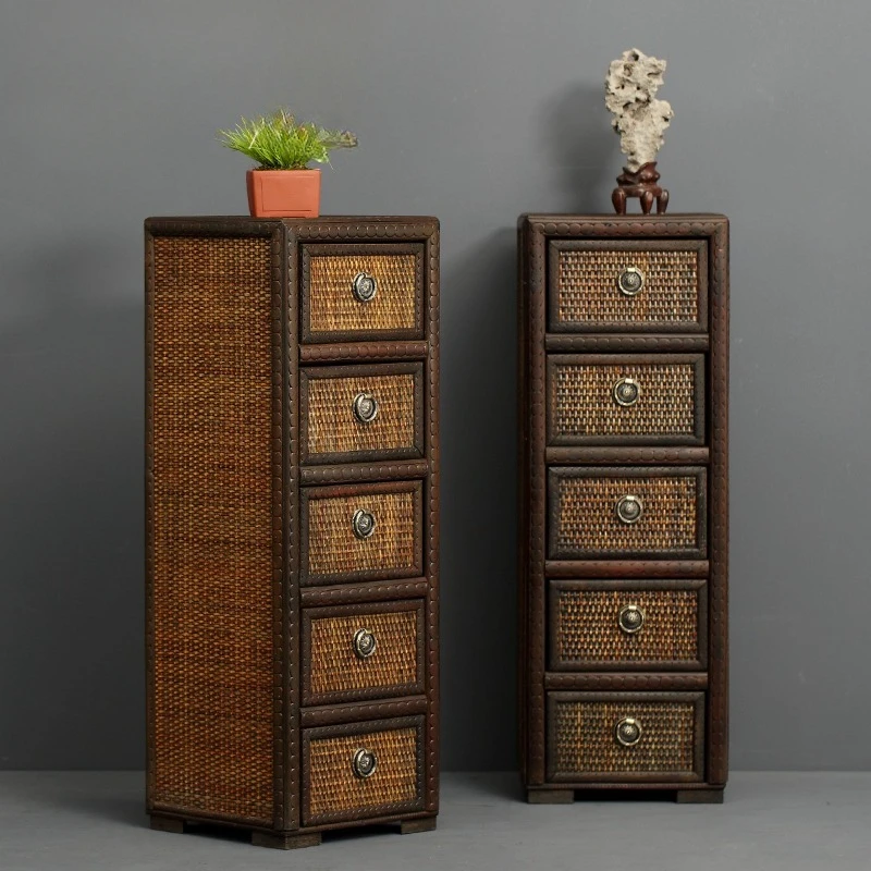 

Vintage Tea Cabinet Old Vine Branches Chest of Drawers Multi-layer Storage Drawer Convenient Practical Tea Set Storage Cabinet