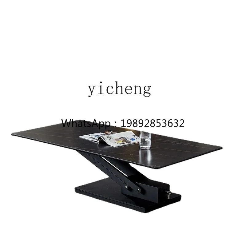 ZZ YY  Minimalist Stone Plate Lifting Coffee Table Dual-Use Modern Square Multi-Functional Tea Table