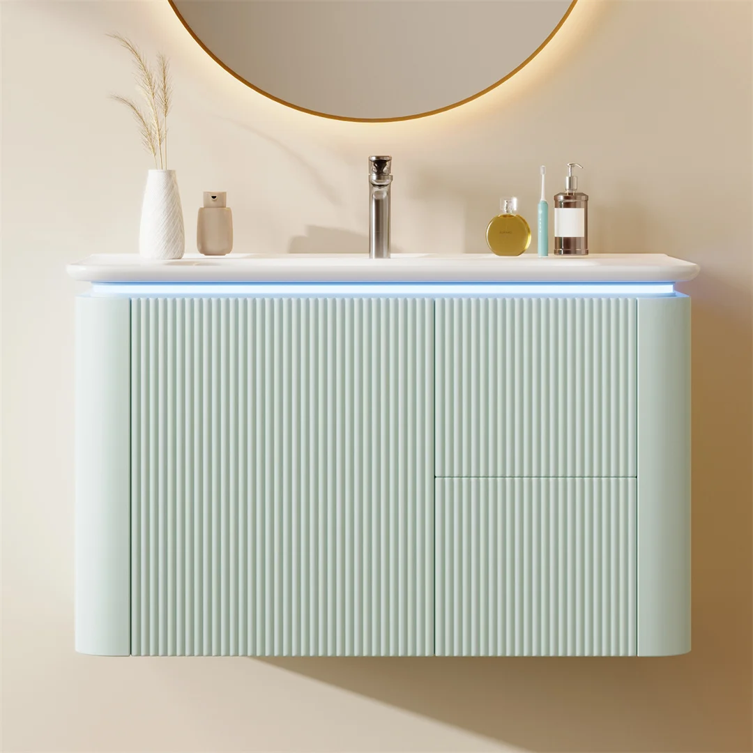 Meuble de salle de bain, confortable, 80,5×47,5×51 cm, meuble-vasque mural, design résistant aux chocs, vert