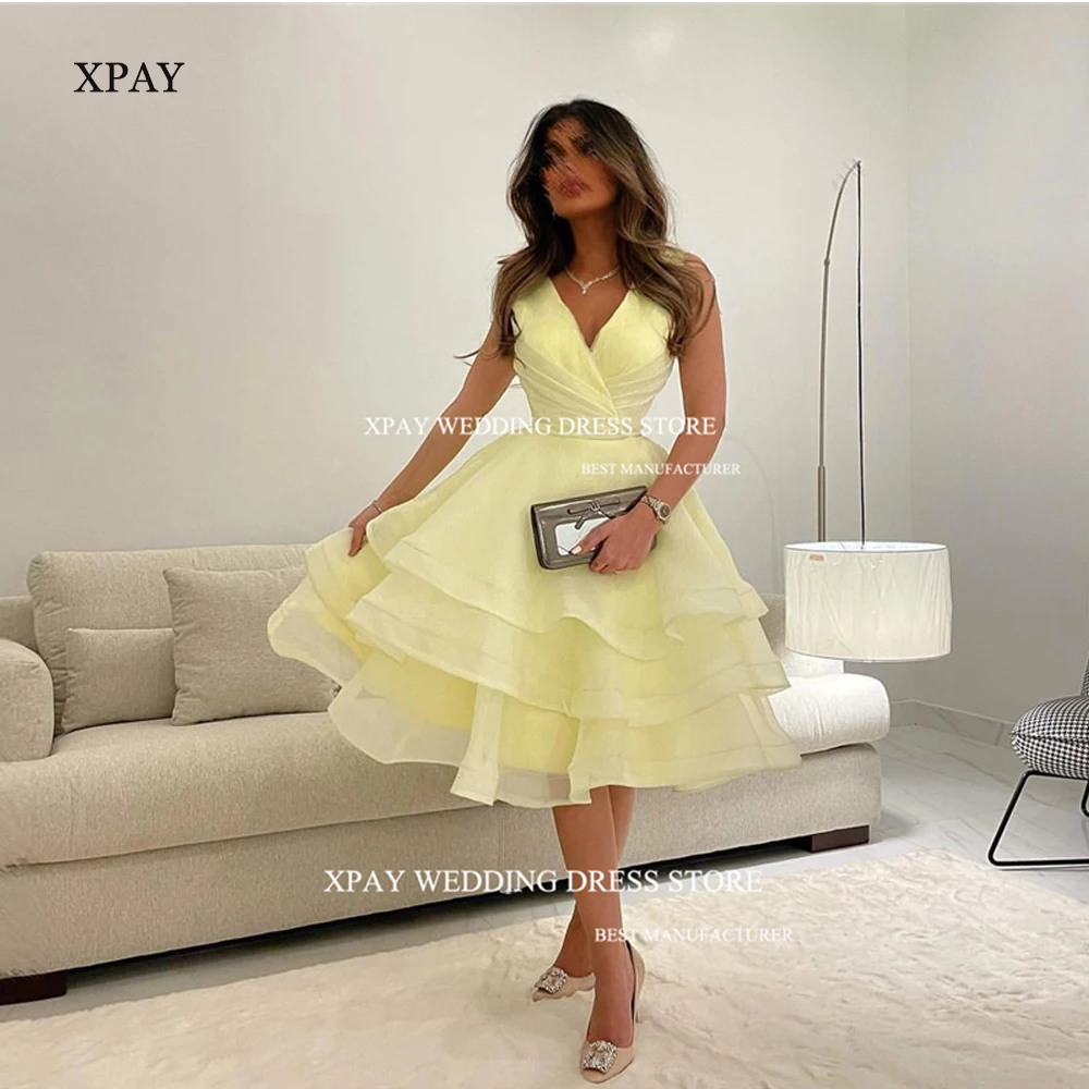 

XPAY Sexy Mini Prom Dresses A-Line Sleeveless Tiered Skirt Dubai Arabia Women Evening gowns Formal Special Occasion Dress