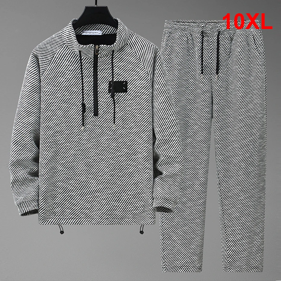 Conjuntos de rayas diagonales de talla grande 10XL, sudadera con pantalones, trajes de rayas diagonales, Conjuntos Casuales de moda, primavera y otoño, talla grande 10XL