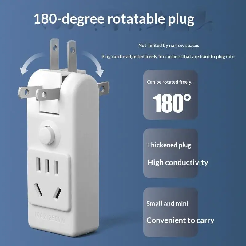Two Prong Outlet Extender With 180 Degree Rotation Master Switch Safety Door For Home Office Travel Use