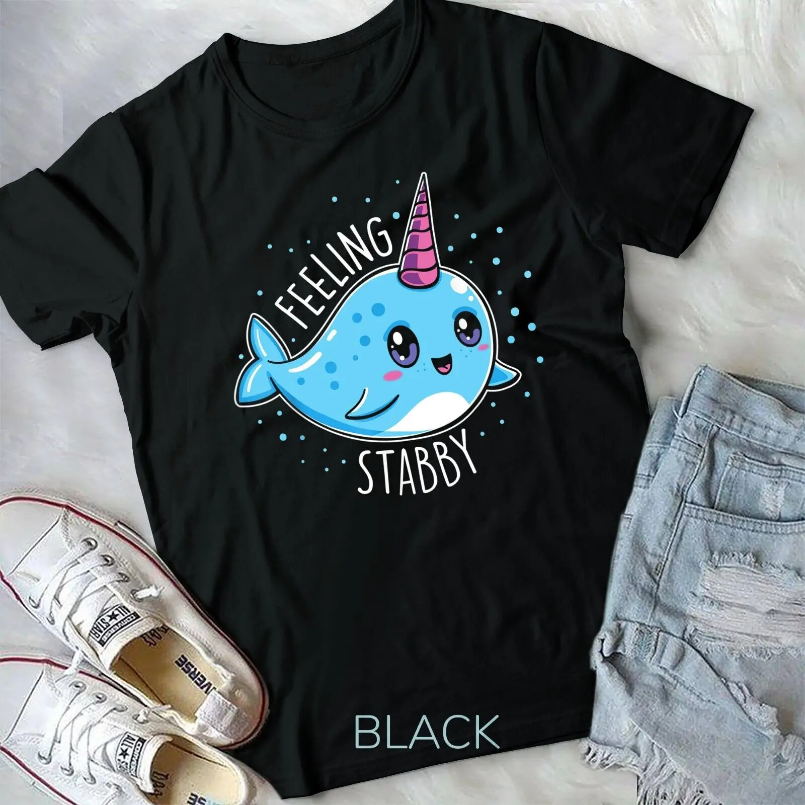 Cute Feeling Stabby Narwhals T-Shirt Kawaii Whale Gift Unisex T-shirt