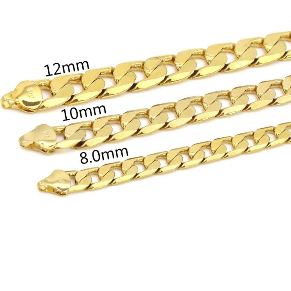 

8mm/10mm/12mm Men Necklace 18k Yellow Gold Filled Classic Curb Chain Men Clavicle Choker Jewelry Gift 60cm Long