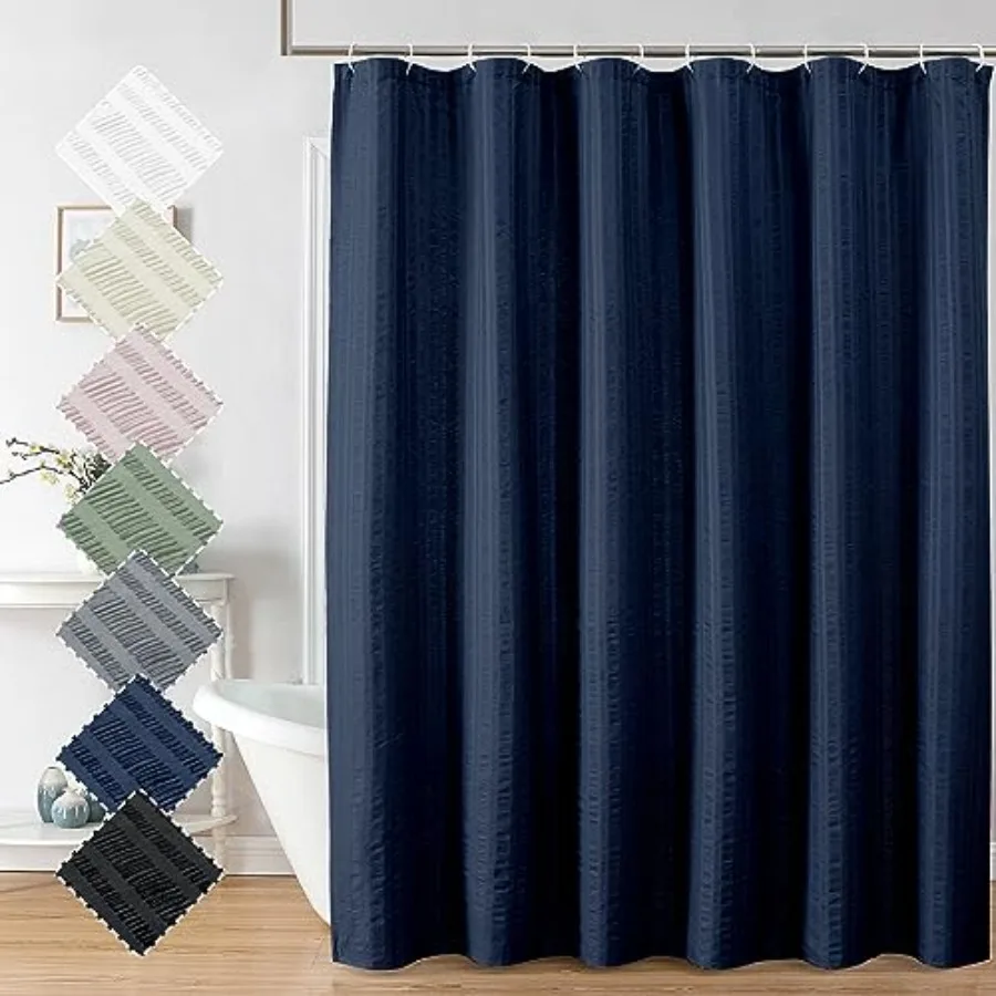 

Moga Navy Blue Fabric Shower Curtains for Bathroom - Blue Hotel Spa Polyester Cloth Bath Curtain with 12 Holes 72x72 Machine Wa