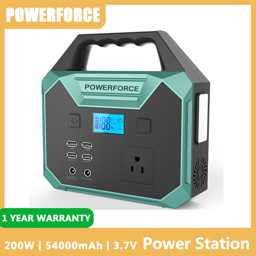 

POWERFORCE 54000mAh Power Station 200W Portable Solar Generator Power Bank Emergency Backup Battery for Camping Outdoor RV Home