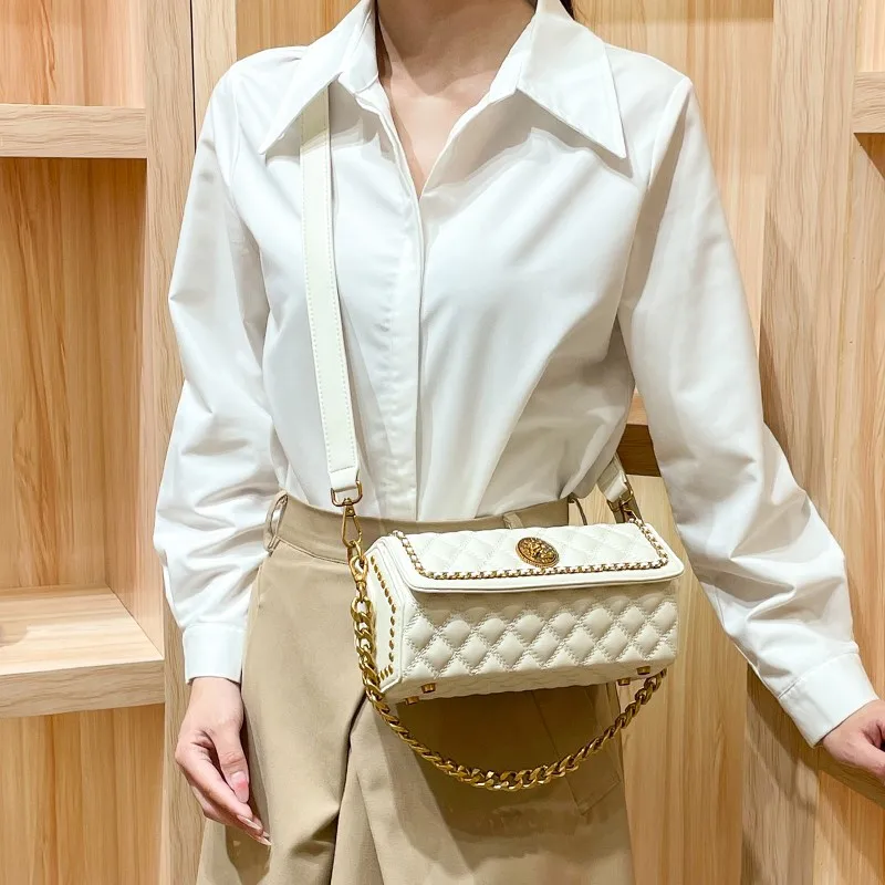 Light luxury brand women\'s handbag 2024 new designer high-quality shoulder bag with contrasting color retro crossbody chain bag