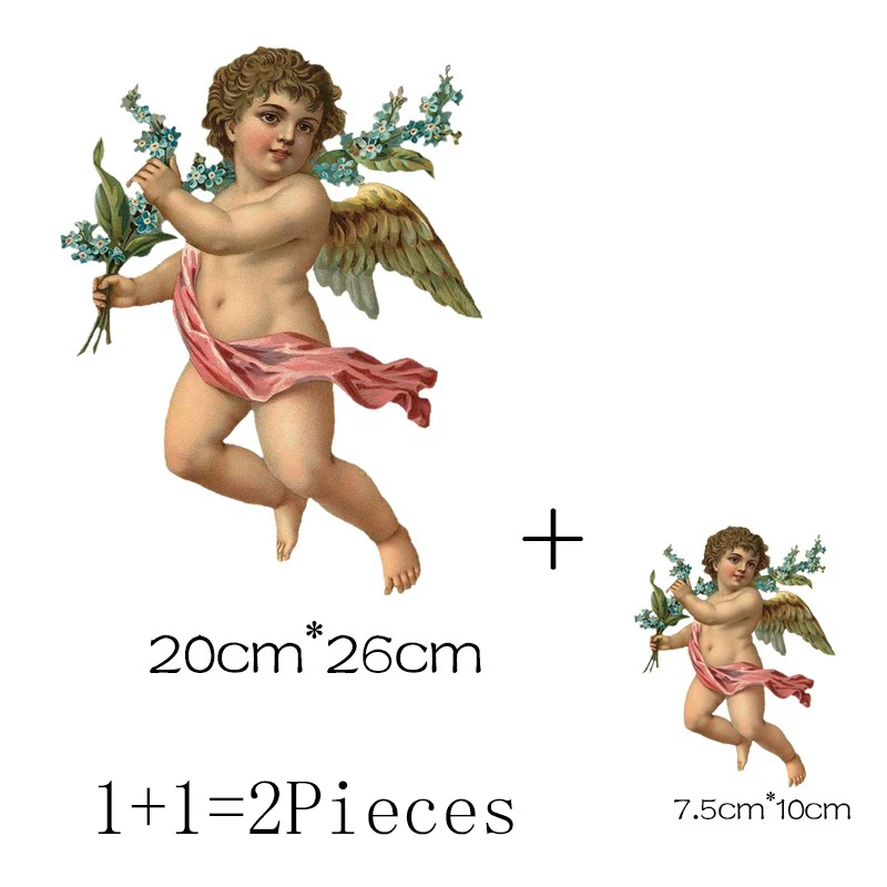 2Pcs/Lot Cute Cupid Angel Iron On Stickers Heat Adesivos Thermal Transfer Patches For Children's Ironing Clothing Kids T Shirt view 5