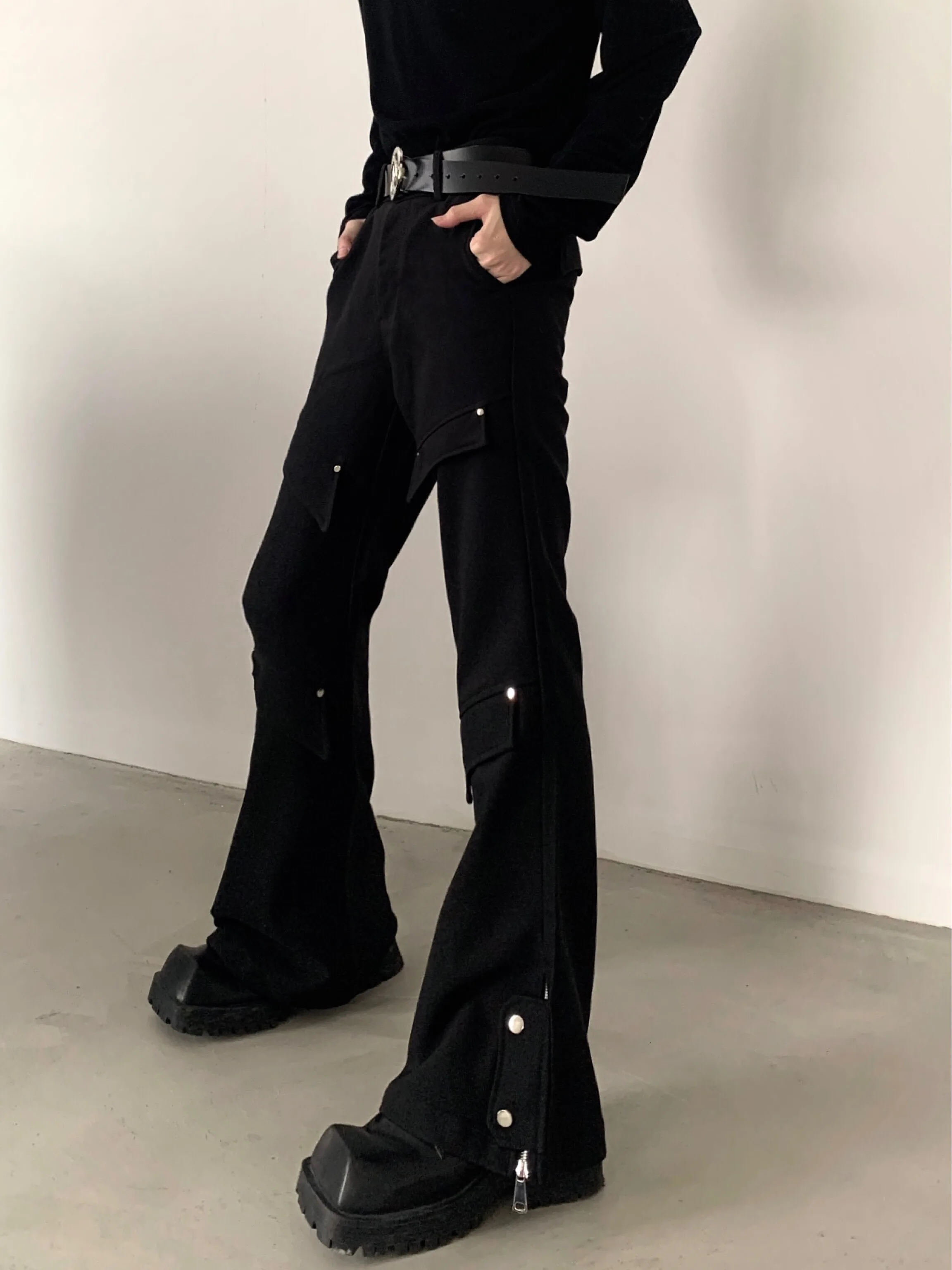 Original Small Audience Deconstructed Design Micro Flared Men's Pants High-End Drape Straight Leg White Trousers Autumn Mount...