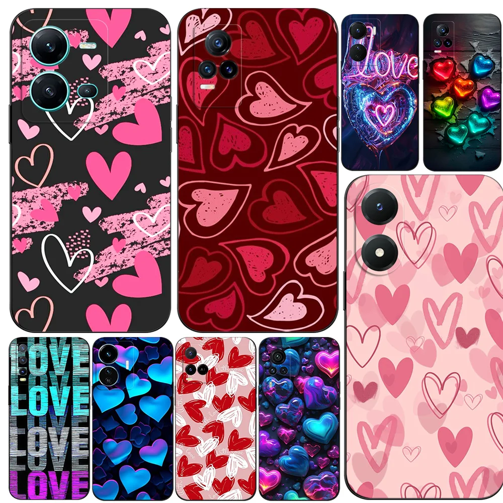 Black Tpu Case For Vivo V5 V5S V7 V9 Youth V11 V11i V15 V17 NEO V20 E V21 V21E V23 V23E PRO 4G 5G Love Heart Design