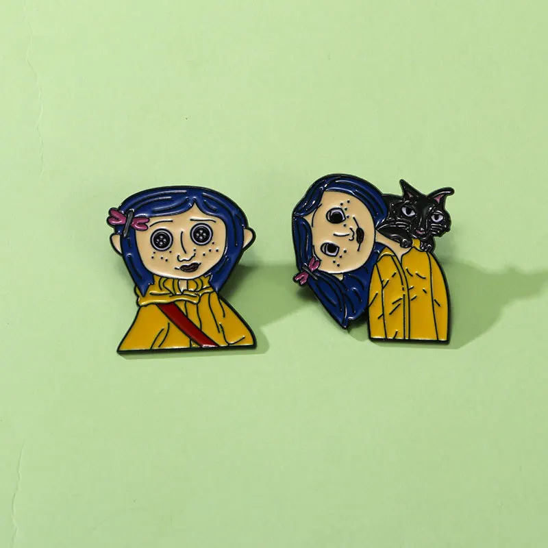 4 قطعة كورالاين والباب السري هالوين الرعب الكرتون المينا دبابيس بروش معدني شارة مجوهرات الأزياء على ظهره الإكسسوارات الهدايا #2