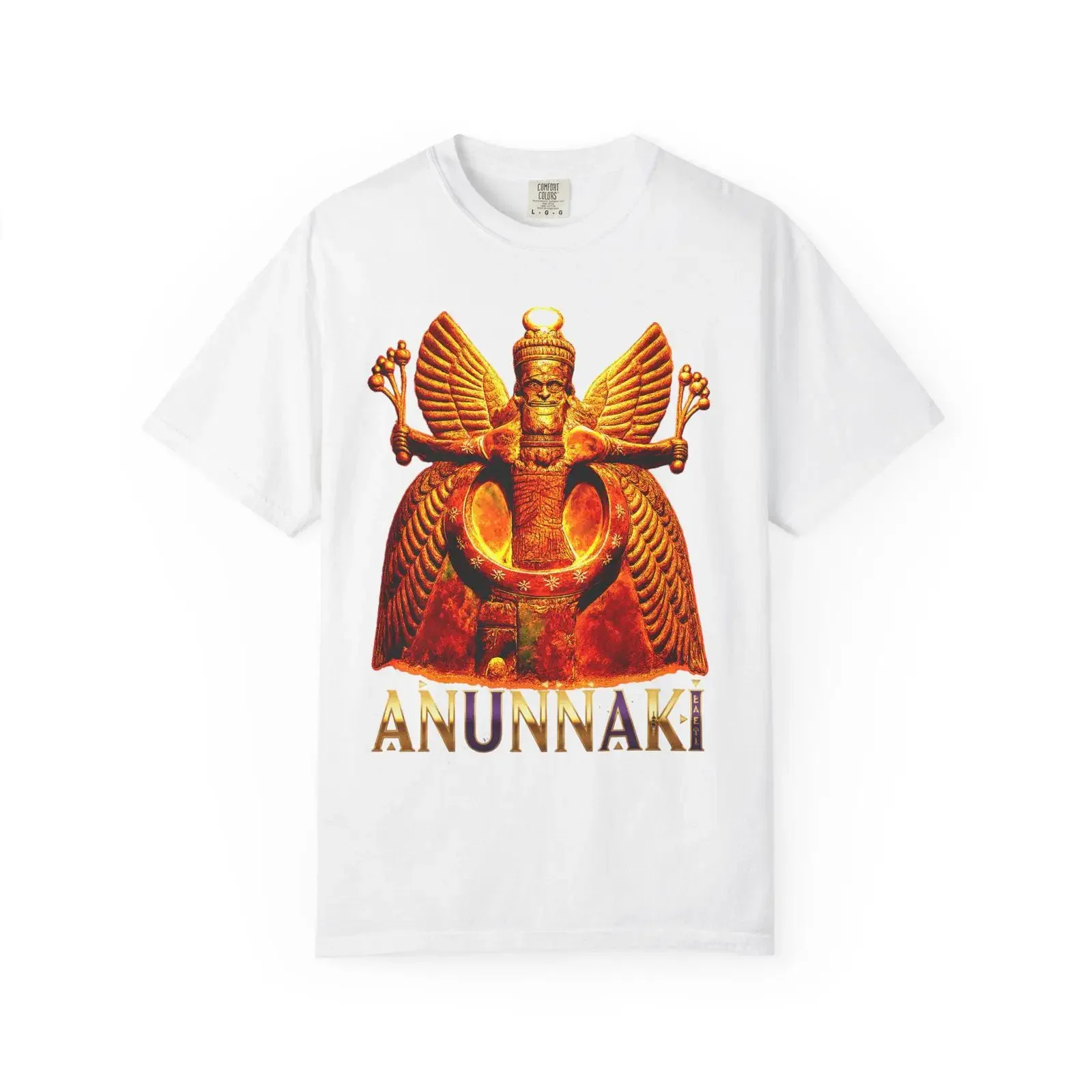 Anunnaki God King Anu Descending in his Sky Ship T Shirt Sumerian Mythology Gold Purple vintage Washed Comfortable fashion