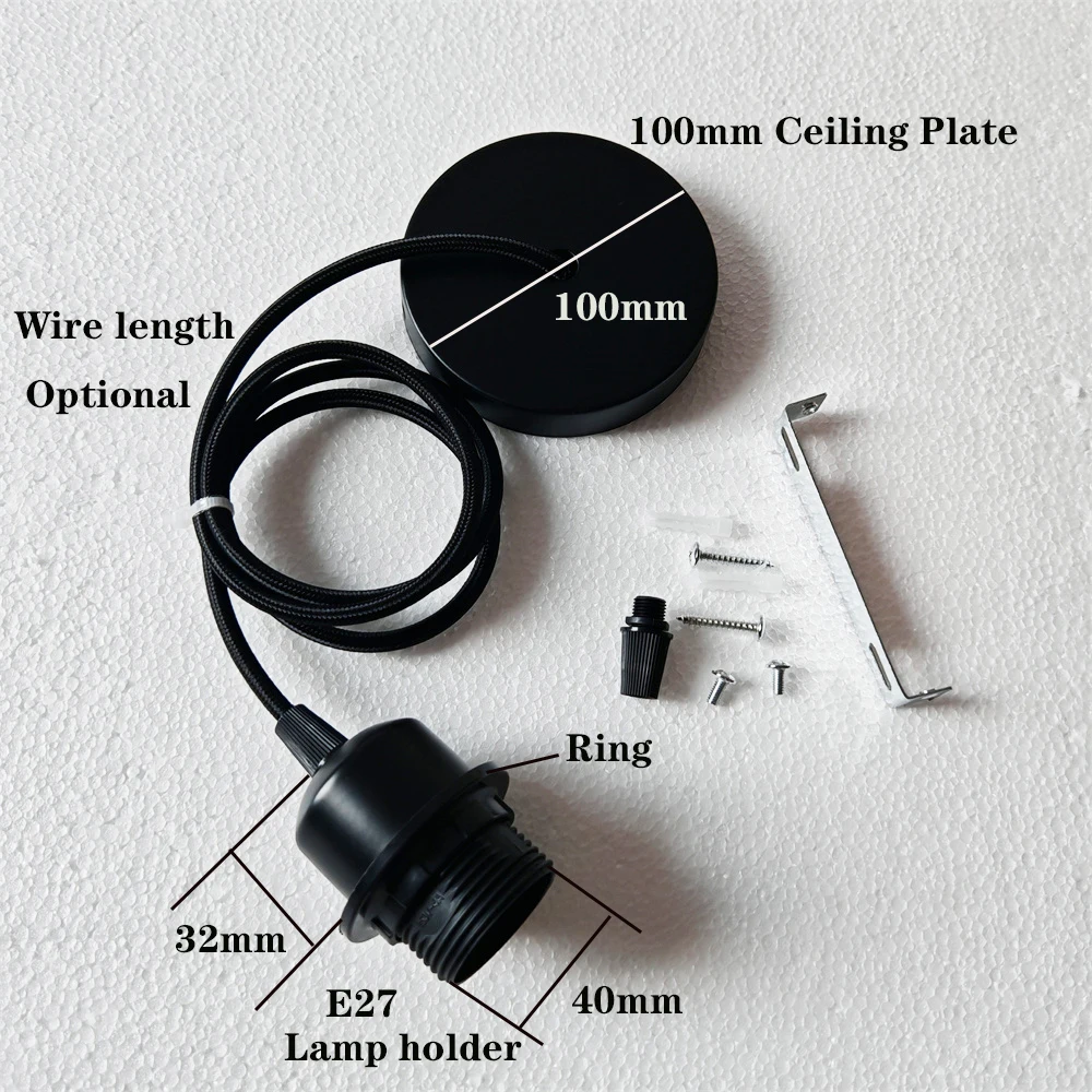 DIYヴィンテージE26/E27吊り下げランプホルダー、ケーブル付き天井ランプホルダーソケット、北欧風ハーフ歯ランプシェードベース（ペンダントランプ用）