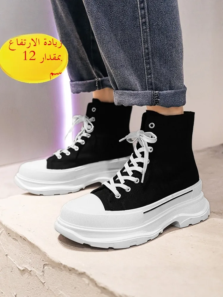 Invisible Heightening Canvas Shoes for Men 12cm 10cm New Style 2026 Thick Bottom High Top Dad Shoes Youth Trend Spring Autumn