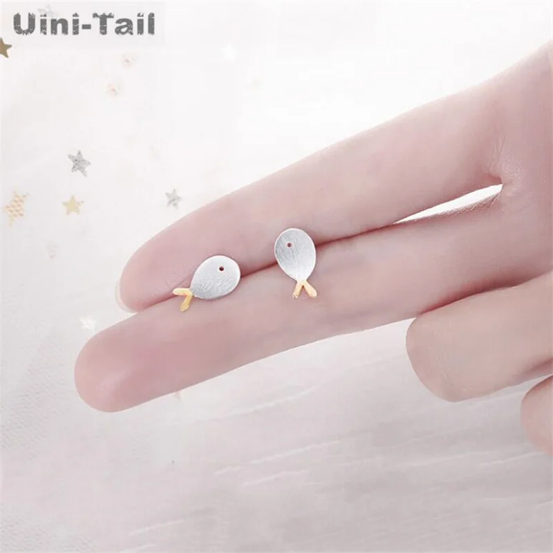 Uini-Tail Hot Selling New925 Tibetan Silver Golden Fish Tail Ear Studs Dynamic Simple Fashion Sweet High Quality Student Jewelry