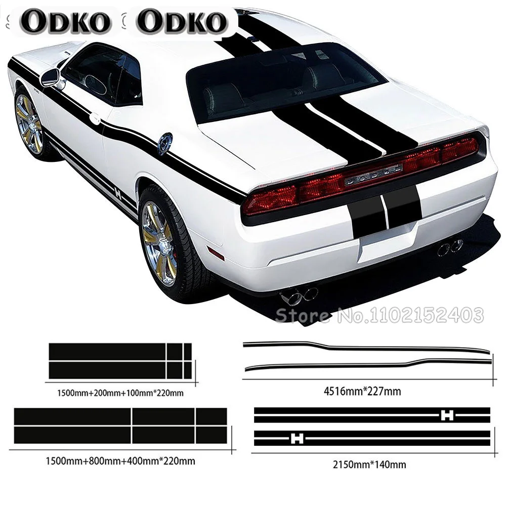 Car Styling Racing Stripe Body Kit Door Side Hood Rear Waistline Side Skirt Stripes Vinyl Decal Stickers For Dodge Challenger