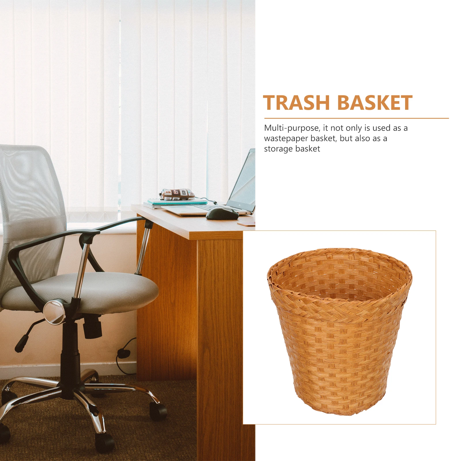 

1Pcs Multipurpose Grass Woven Storage Basket Trash Holder Kitchen Office Home Waste Organizer Grass Woven Wastebasket