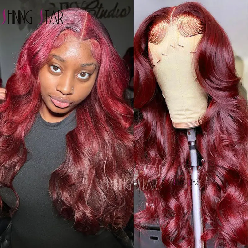 

Dark Burgundy 13X6 Lace Front Wigs For Black Women 13x4 Lace Frontal Human Hair Wigs 99J Body Wave Brazilian Red Body Wave Wig