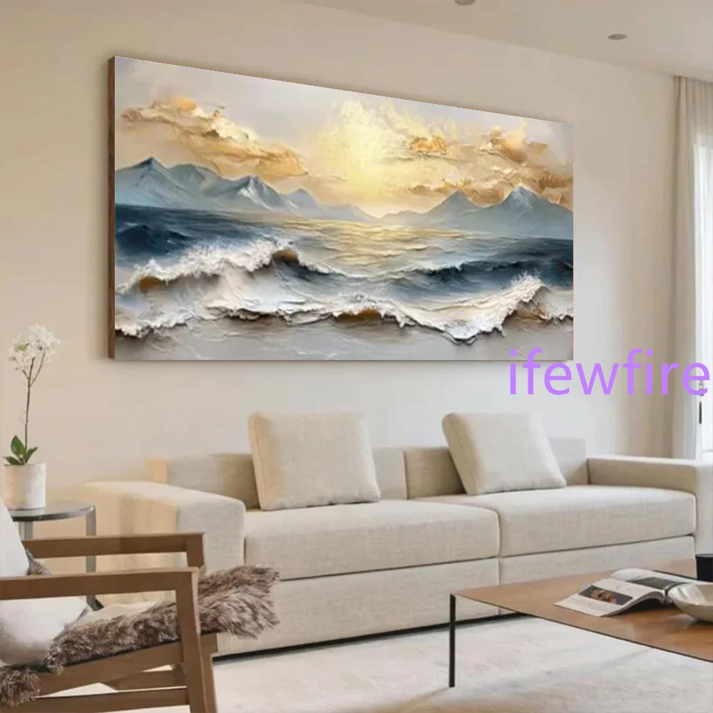 100% Handmade Abstract Oil Painting on Canvas Sunrise Sea View Natural Landscape Wall Art Picture for Living Room Decor Image