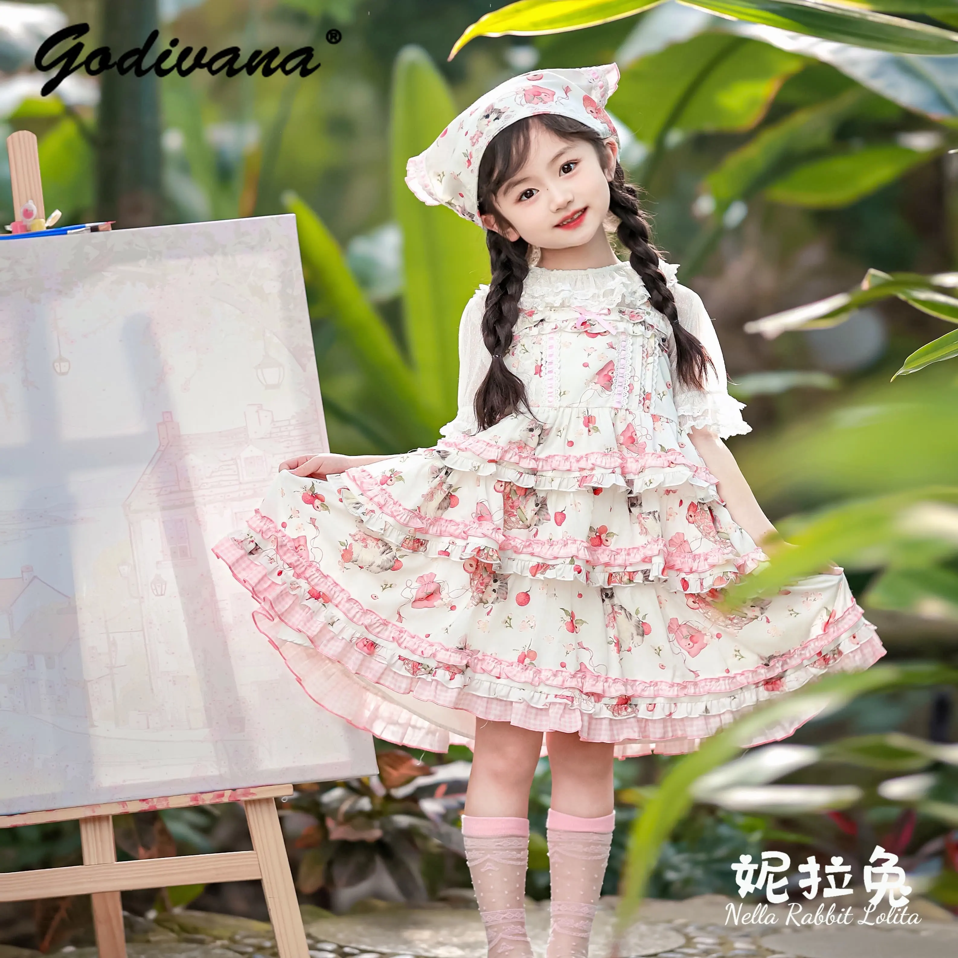 Original 2026 Spring and Summer New Baby Girls Floral Print Princess Lolita Dress Sweet Kids Cute Bow Ruffle Trim Slip Dresses