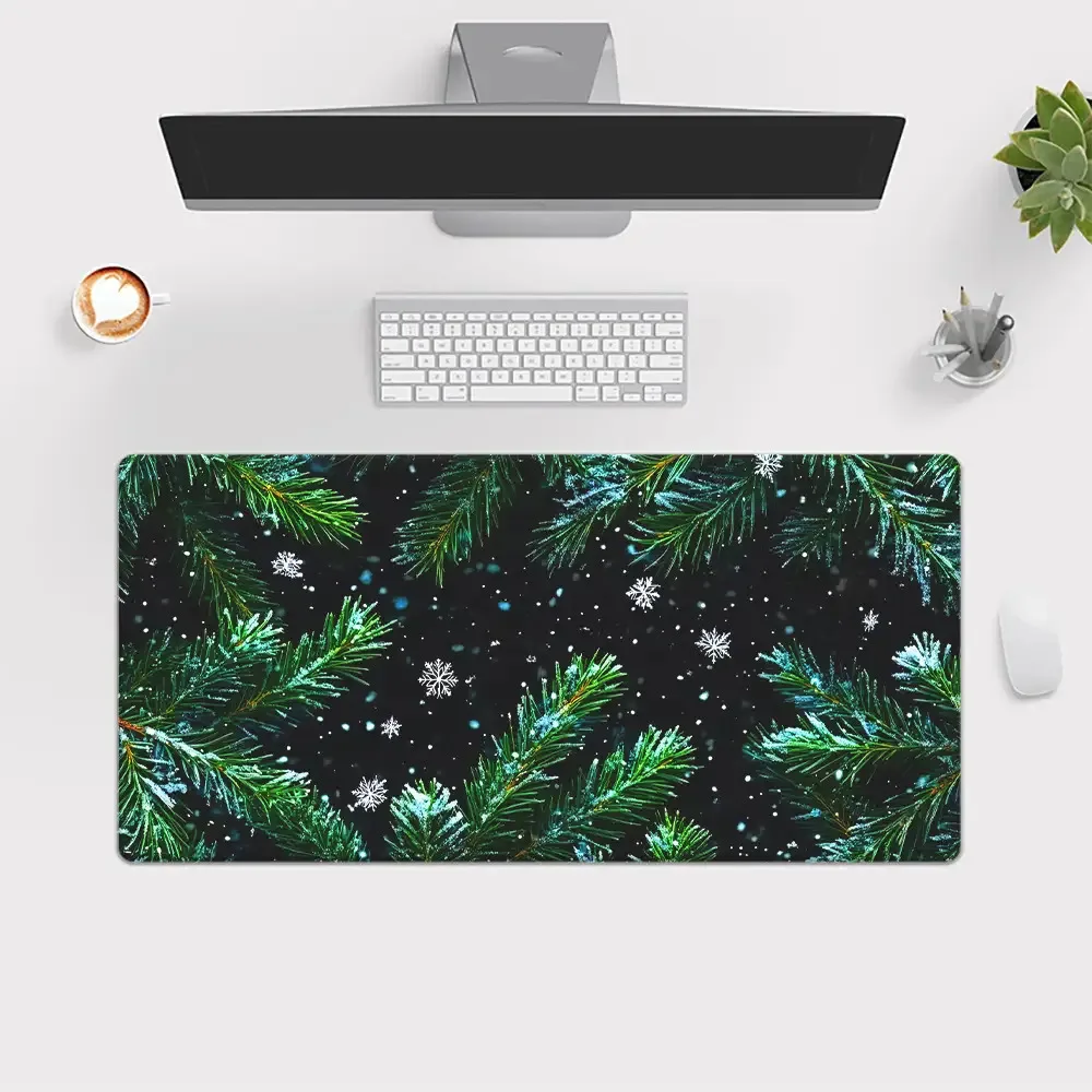 Christmas Pine Branches Snowflakes Desk Mat Non-Slip Rubber Base Gaming Office Computer Mouse Pad