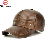 New 2024 Man High Quality Real Leather Baseball Caps Male Casual Cowhide Belt Ear Warm 56-60cm Adjustable Sprot Flight Hats