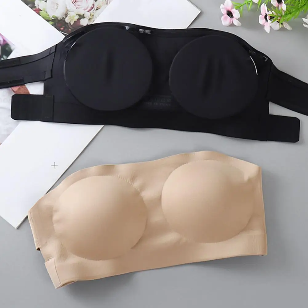 Ice Silk Invisible Bra Contoured Cups No Shoulder Cross Strap Bra Silicone Lining Unpadded Off-shoulder Dress Top Pairing Bra