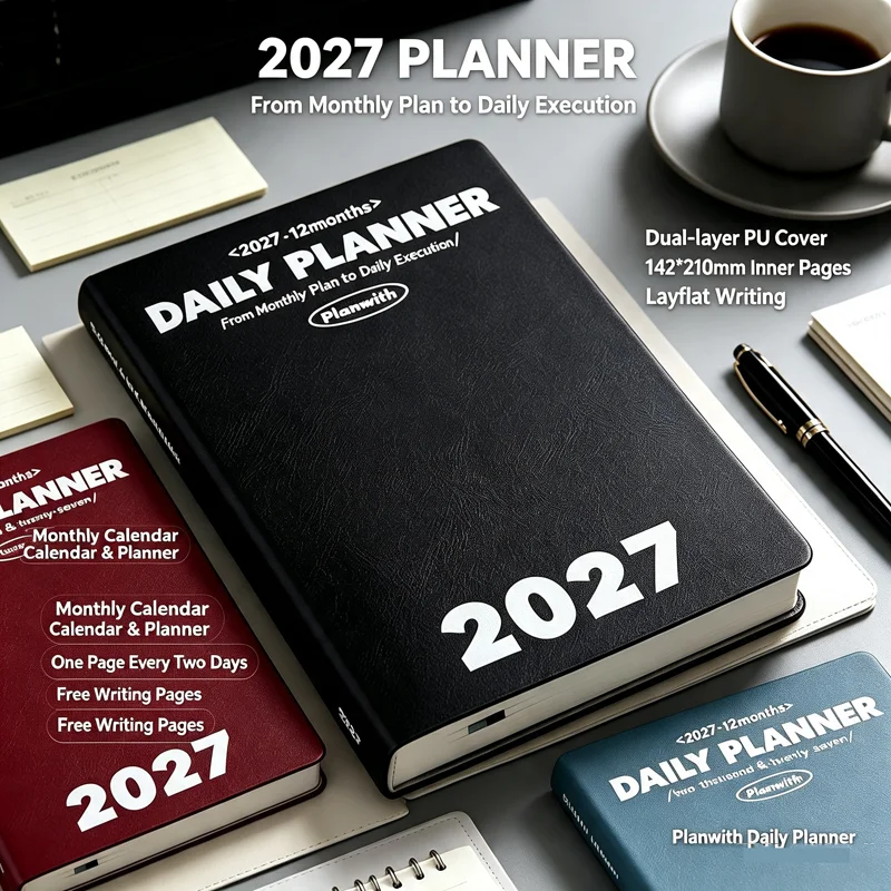 Planwith2027 Daily Planner,Weekly/Daily Layouts,2Day A Page Portable Filp Up Design,Self-Discipline Checklist,TimeManagementTool