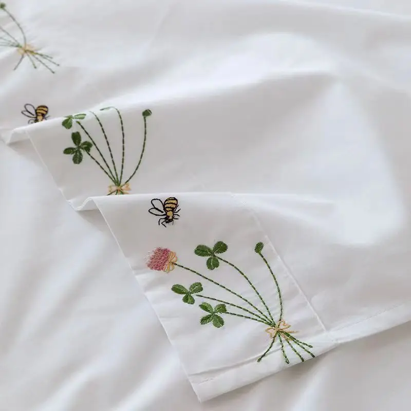 Pure White Bedding Sheet Floral Embroidery Flat Sheets 100% Cotton Bedding Luxury Bedspread Home Textiles Queen King Size