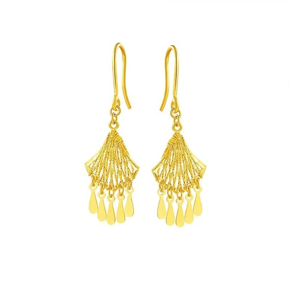 1 pair Temperament Fan Shaped Tassel Earrings Alloy Ethnic Style Thai Golden Eardrops Luxury Exquisite Peacock Earrings Holiday