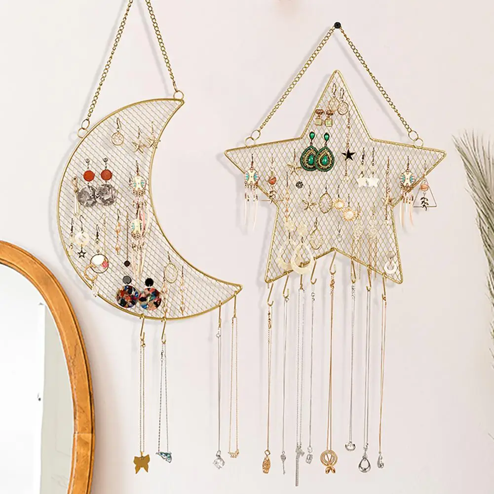 Jewelry Display Stand Jewerly Storage Rack for Earring Necklace Hanger Holder Moon Star Wall Mounted Display Stand Organizer