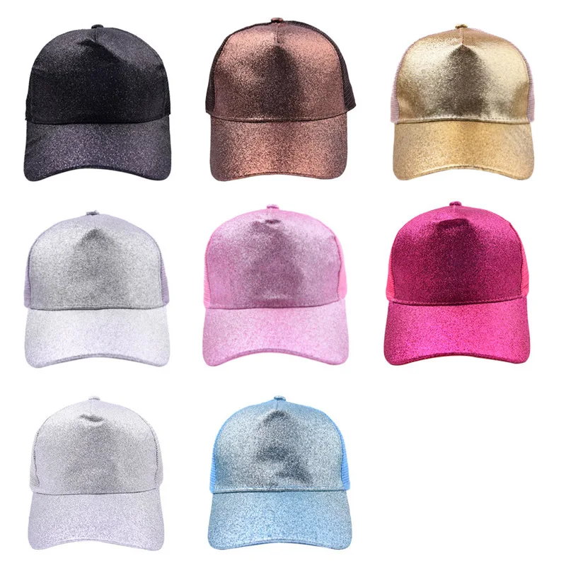 New sequined baseball cap with fine glitter, European and American outdoor sunshade cap with ponytail hole