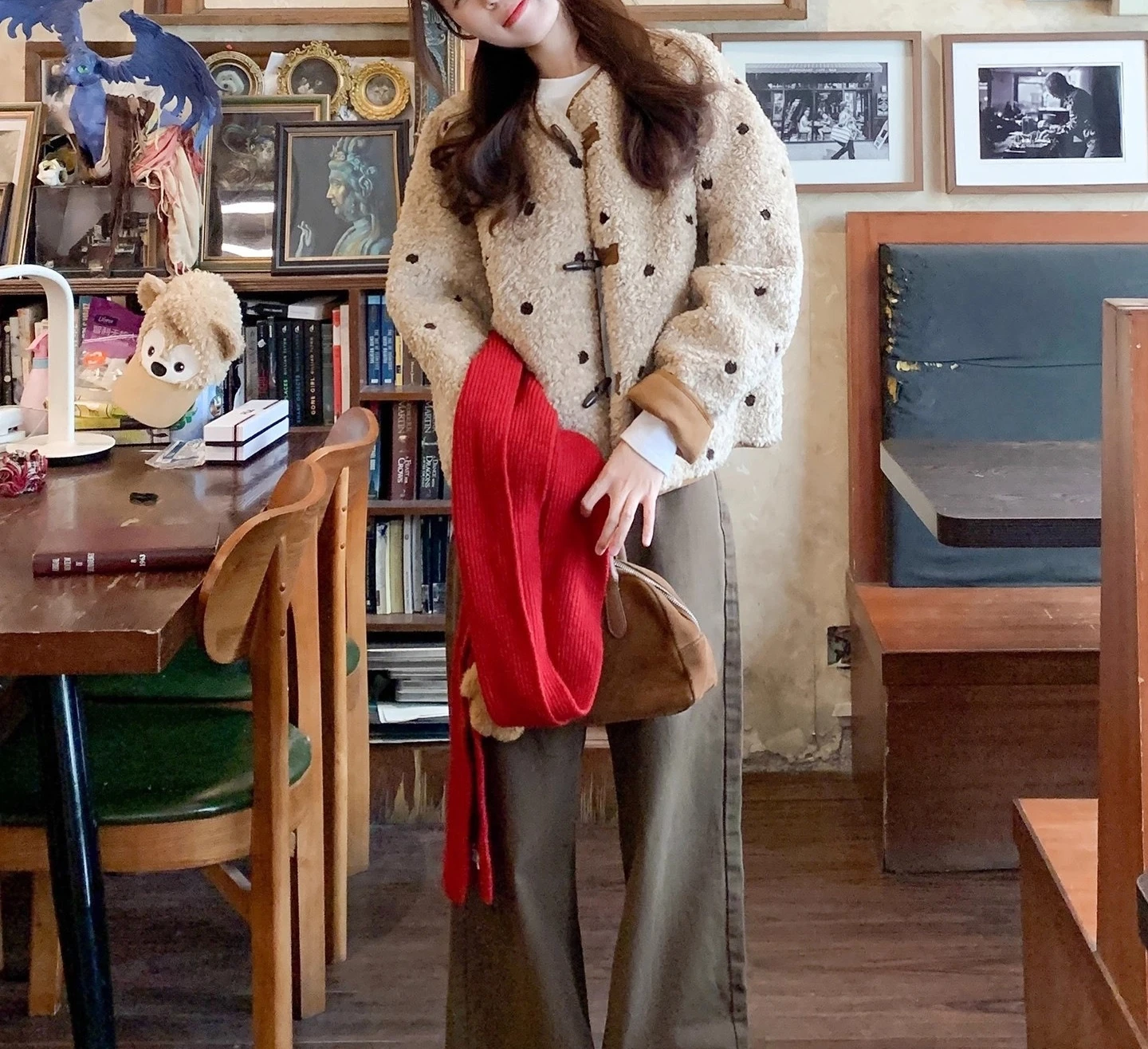 Double-sided suede lamb wool coat women's winter short fashion foreign style fur integrated polka dot plush thick top