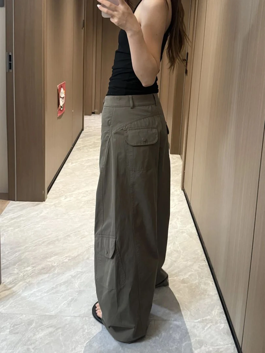 

American Retro Military een Work Pants Women's Loose Straight Leg Casual Long Trousers Clean Fit Decorative Stitching mid H...